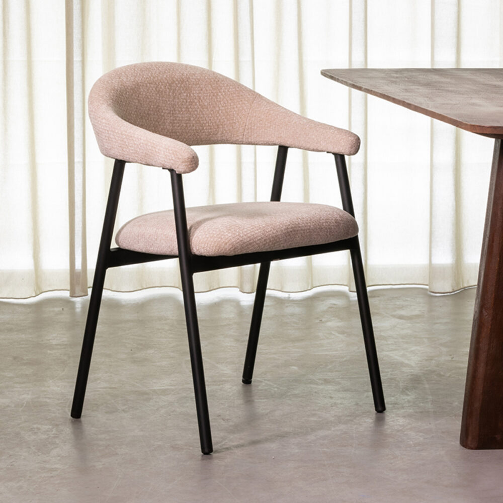 LABEL51 Eetkamerstoelen Amaze - Naturel - Chenille - Zwart Metalen Frame