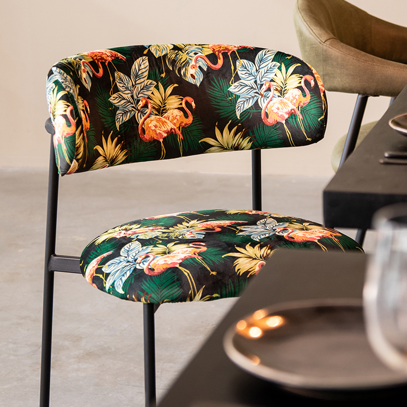 pro_92803_img_9145114 LABEL51 Eetkamerstoelen Ferry - Printed Flamingo - Velvet - Zwart Metalen Frame