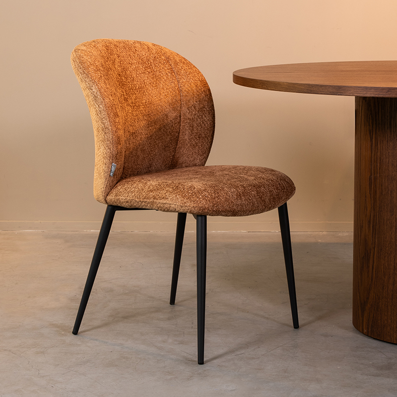 pro_92815_img_9144802 LABEL51 Eetkamerstoelen Vino - Cognac - Chenille - Zwart Metalen Frame