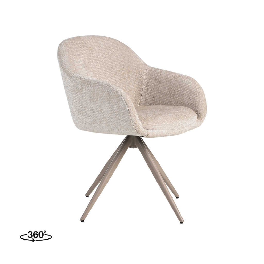 LABEL51 Eetkamerstoelen Fiby - Naturel - Chenille - Taupe Metalen Frame