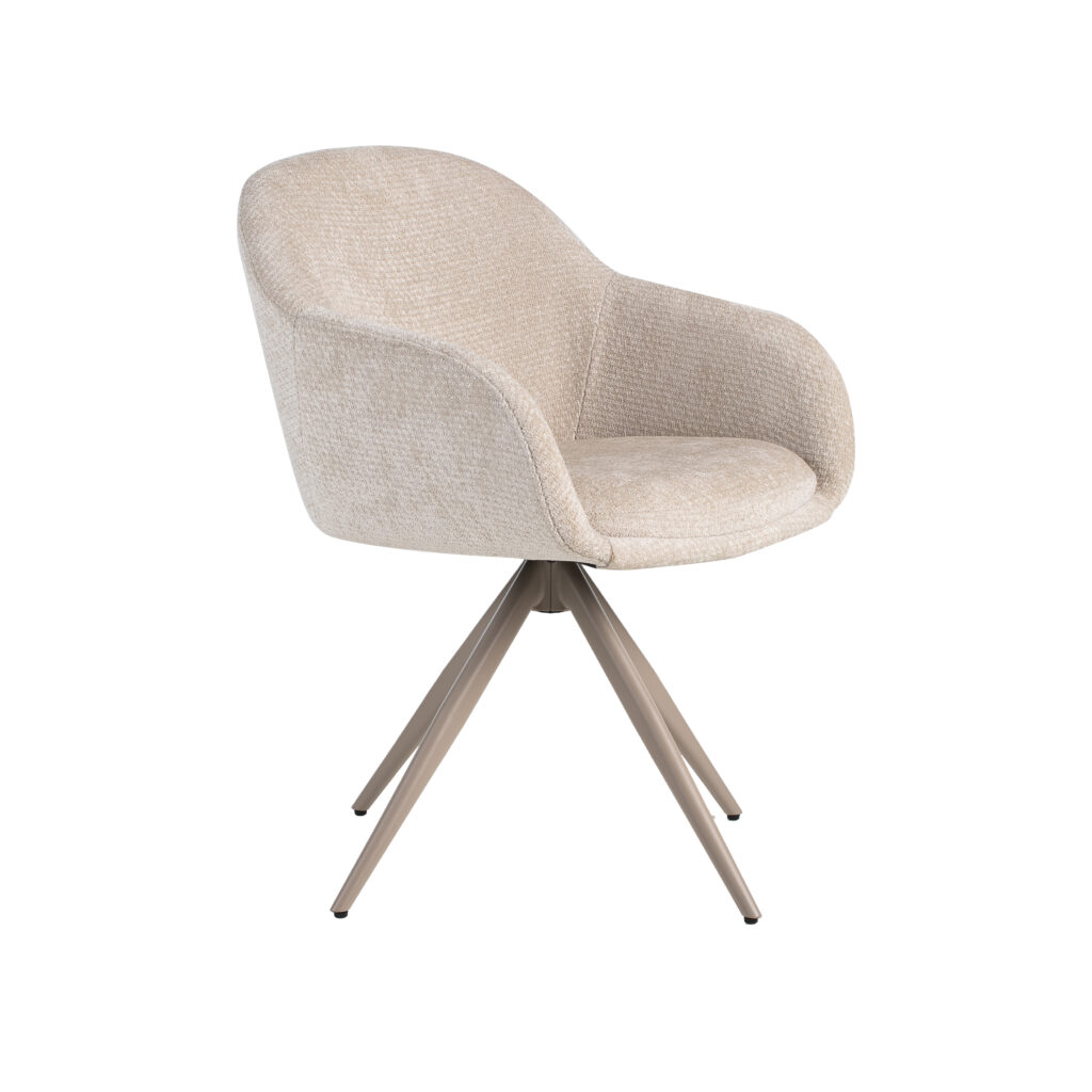 LABEL51 Eetkamerstoelen Fiby - Naturel - Chenille - Taupe Metalen Frame