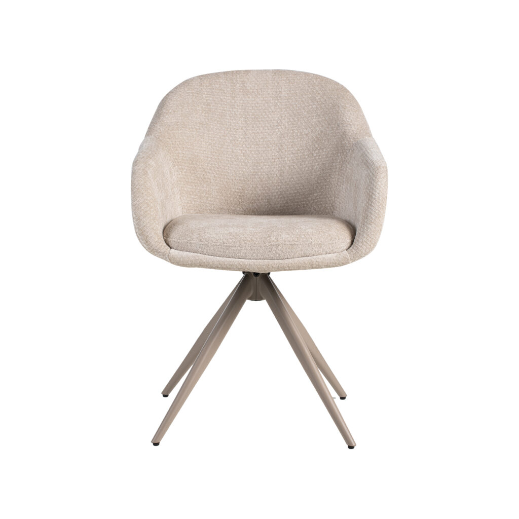 LABEL51 Eetkamerstoelen Fiby - Naturel - Chenille - Taupe Metalen Frame
