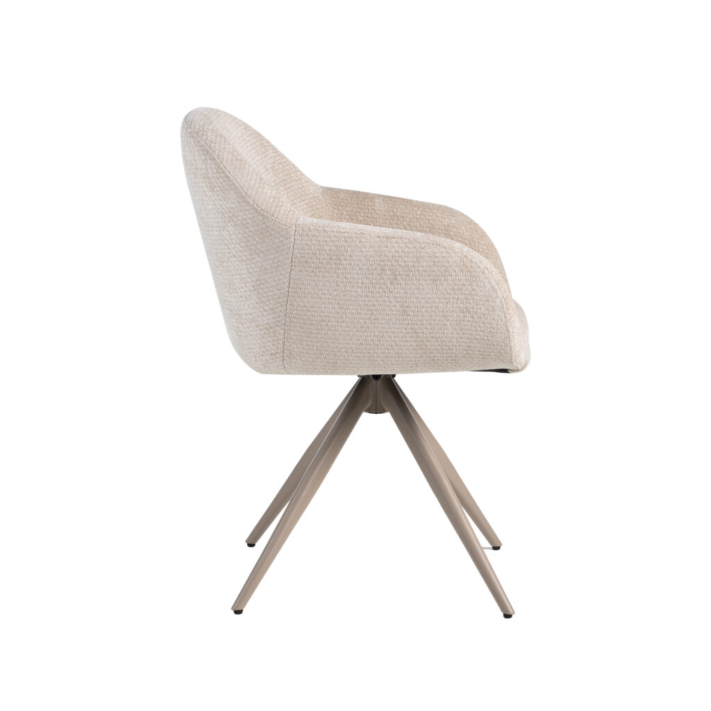 LABEL51 Eetkamerstoelen Fiby - Naturel - Chenille - Taupe Metalen Frame