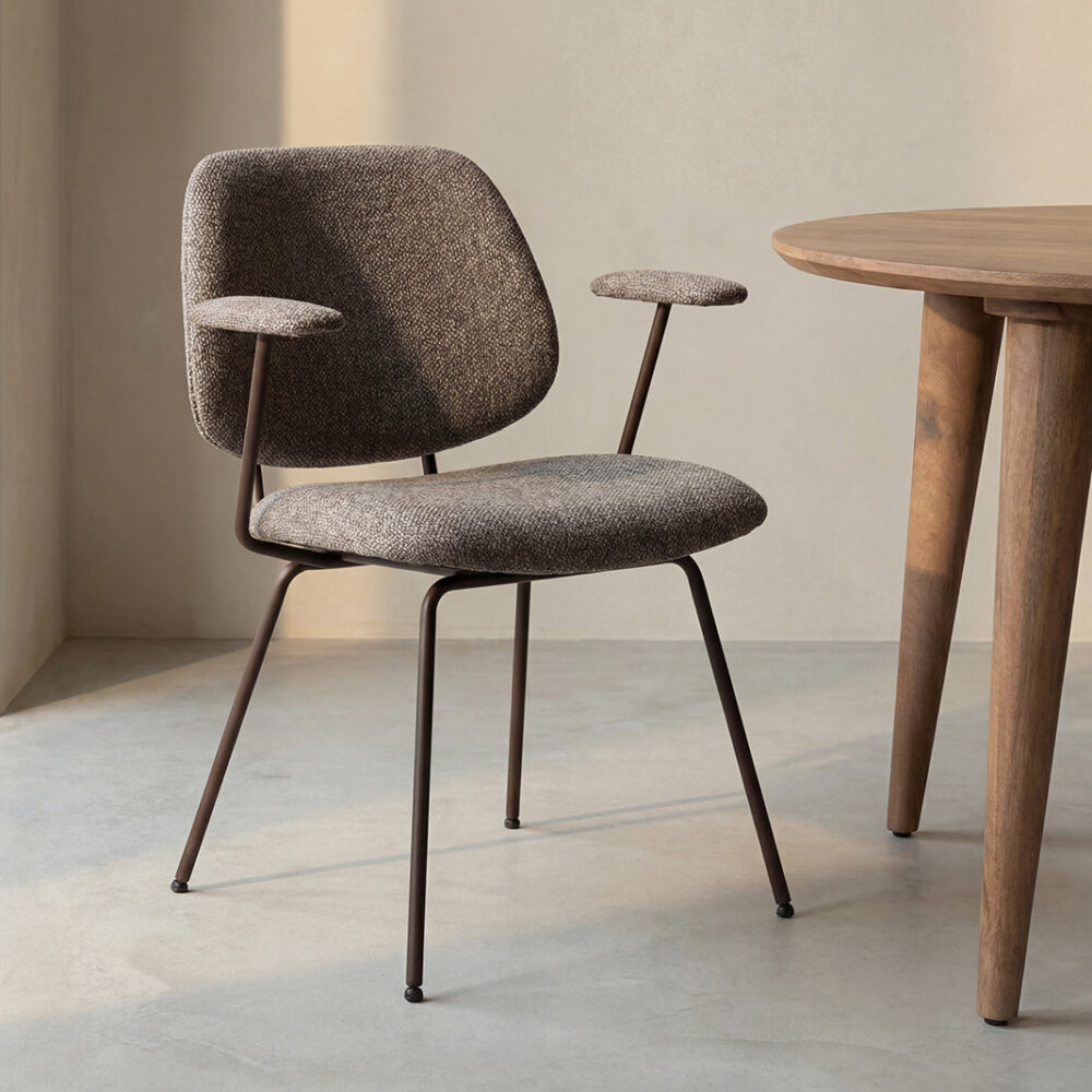 LABEL51 Eetkamerstoelen Loreto - Mushroom - Boucle - Brons Metalen Frame