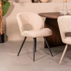 LABEL51 Eetkamerstoelen Sakura - Naturel - Boucle - Zwart Metalen Frame