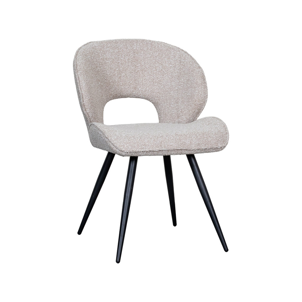 LABEL51 Eetkamerstoelen Sakura - Naturel - Boucle - Zwart Metalen Frame
