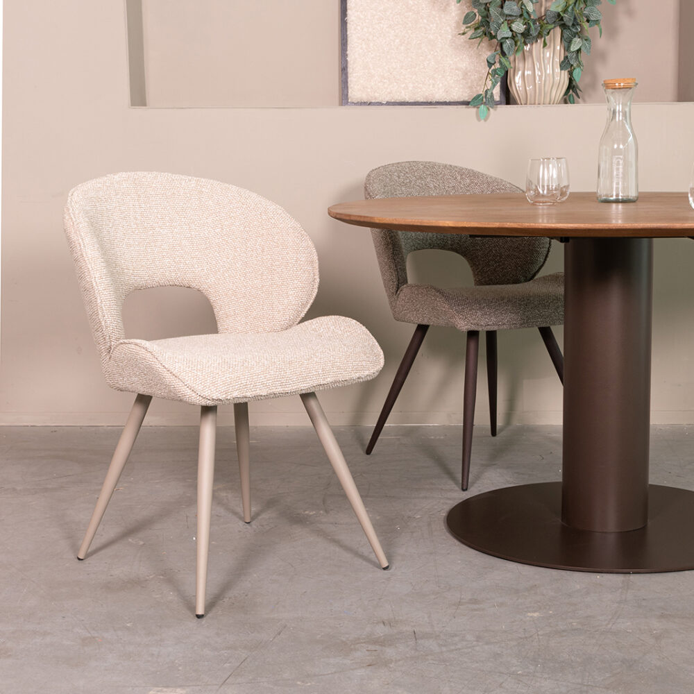 LABEL51 Eetkamerstoelen Sakura - Naturel - Boucle - Taupe Metalen Frame