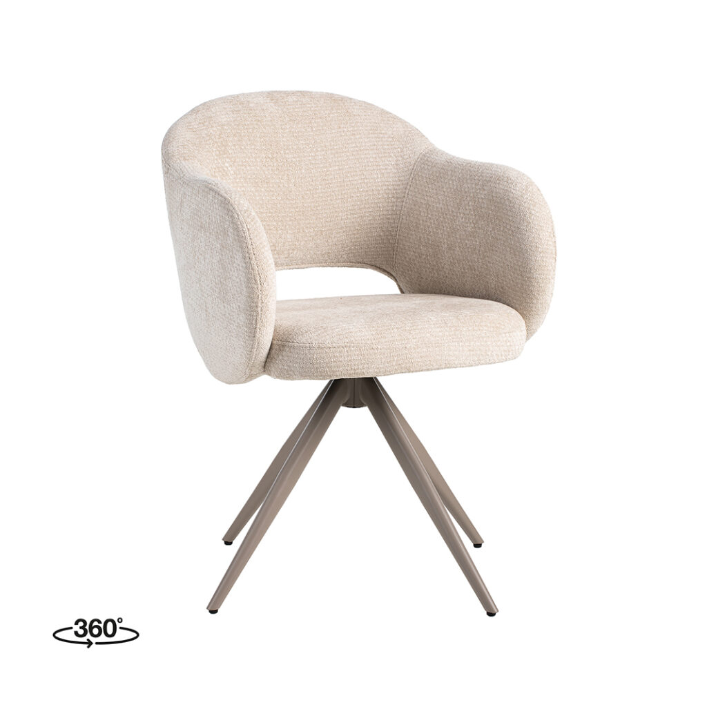 LABEL51 Eetkamerstoelen Lela - Naturel - Chenille - Taupe Metalen Frame