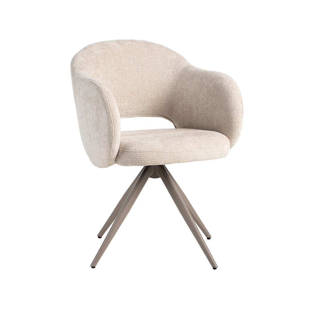 LABEL51 Eetkamerstoelen Lela - Naturel - Chenille - Taupe Metalen Frame