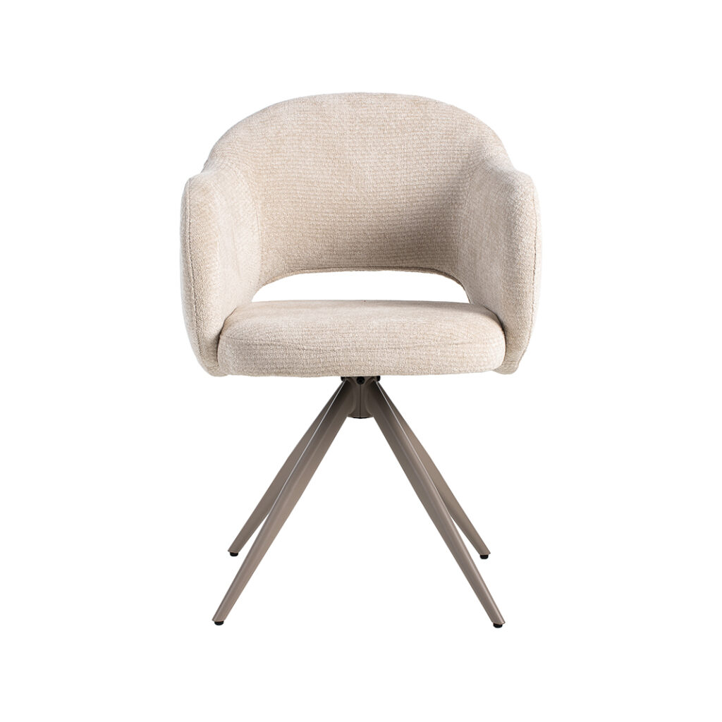 LABEL51 Eetkamerstoelen Lela - Naturel - Chenille - Taupe Metalen Frame