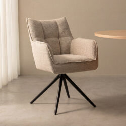 LABEL51 Eetkamerstoelen Amalfi - Naturel - Boucle - Zwart Metalen Frame