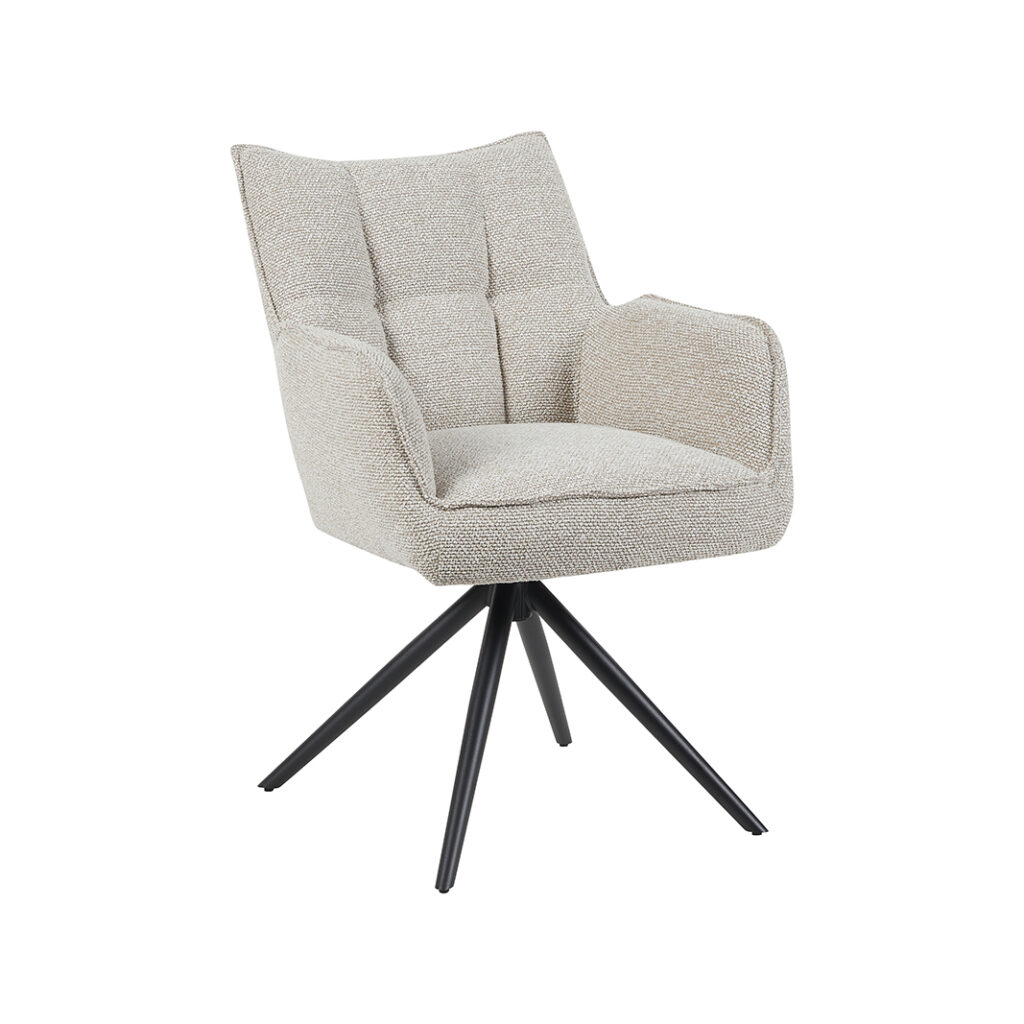 LABEL51 Eetkamerstoelen Amalfi - Naturel - Boucle - Zwart Metalen Frame
