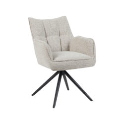 LABEL51 Eetkamerstoelen Amalfi - Naturel - Boucle - Zwart Metalen Frame