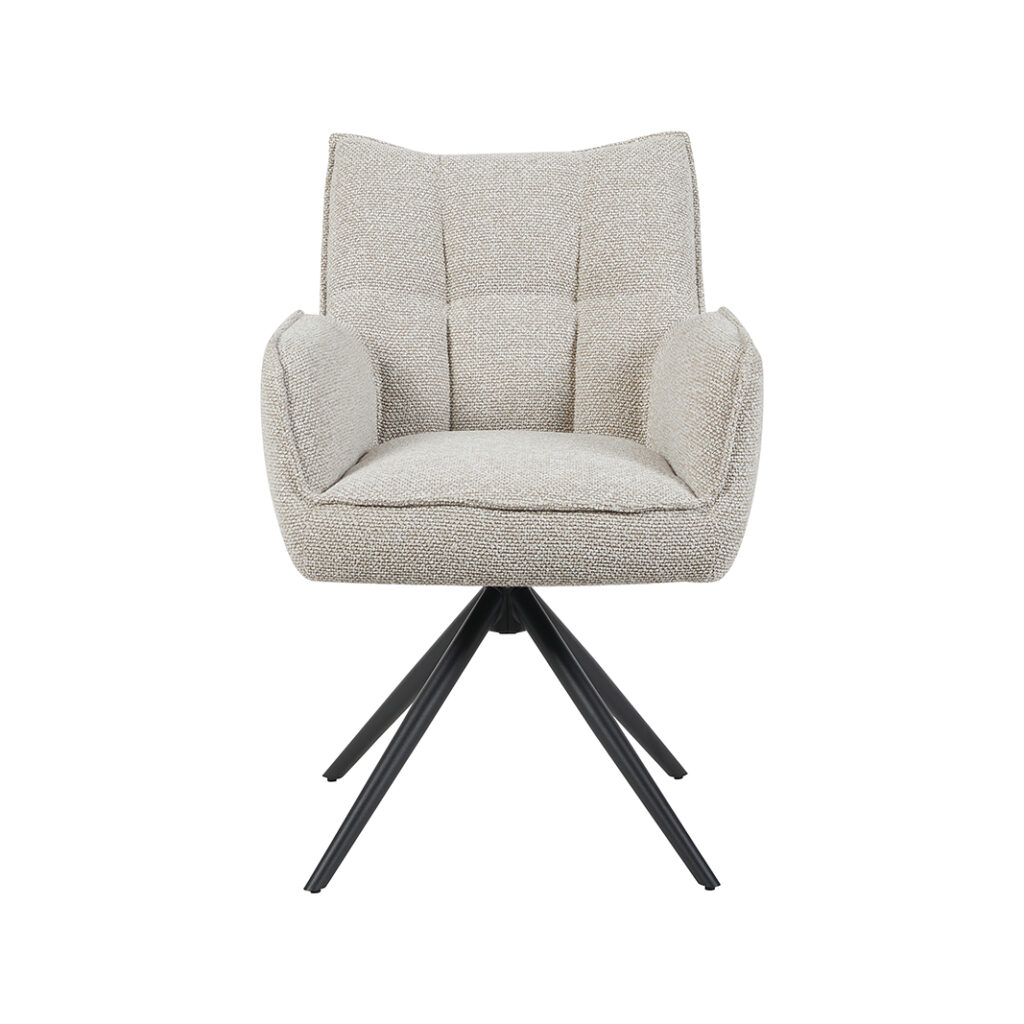LABEL51 Eetkamerstoelen Amalfi - Naturel - Boucle - Zwart Metalen Frame