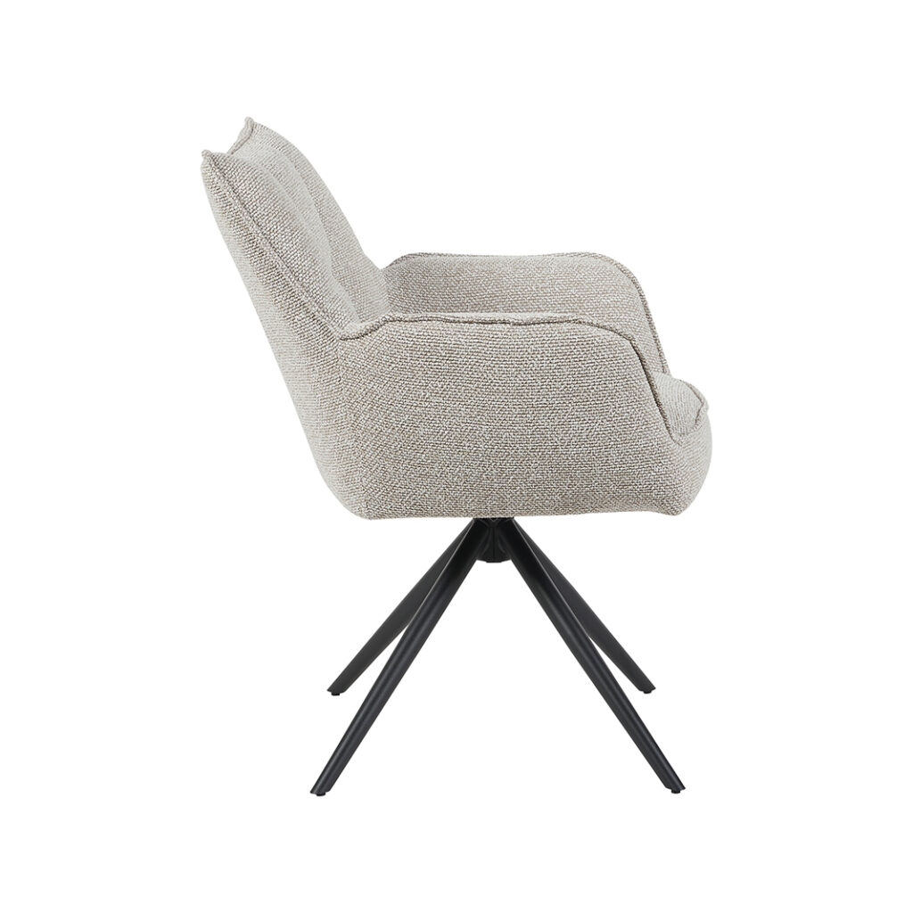 LABEL51 Eetkamerstoelen Amalfi - Naturel - Boucle - Zwart Metalen Frame