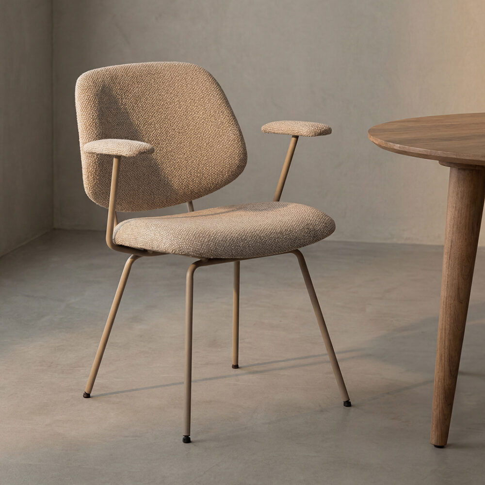 LABEL51 Eetkamerstoelen Loreto - Naturel - Boucle - Taupe Metalen Frame