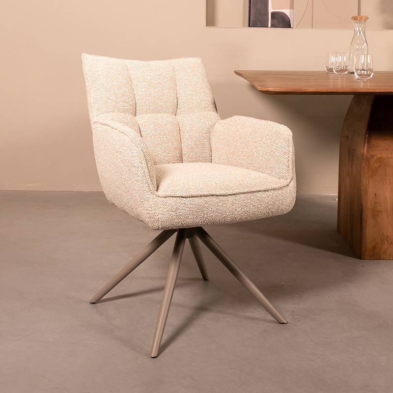 LABEL51 Eetkamerstoelen Amalfi - Naturel - Boucle - Taupe Metalen Frame