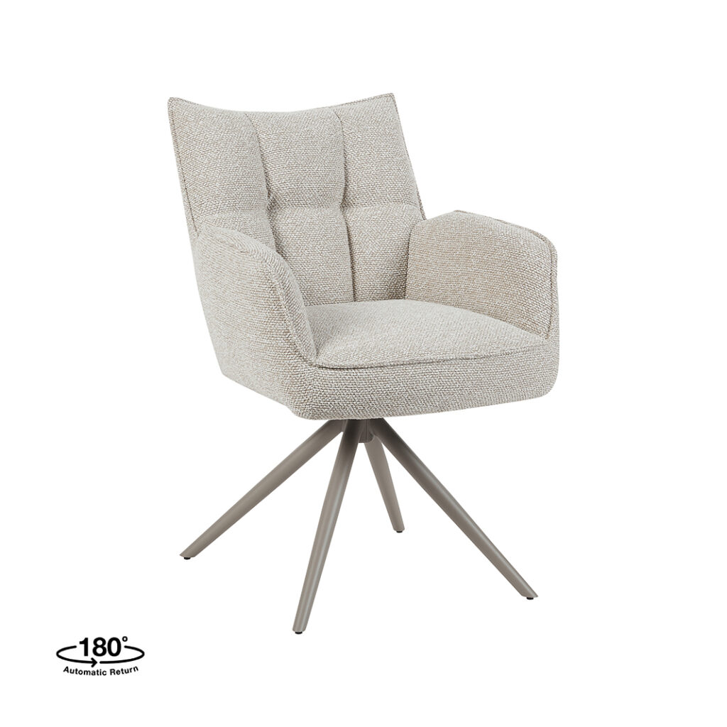 LABEL51 Eetkamerstoelen Amalfi - Naturel - Boucle - Taupe Metalen Frame