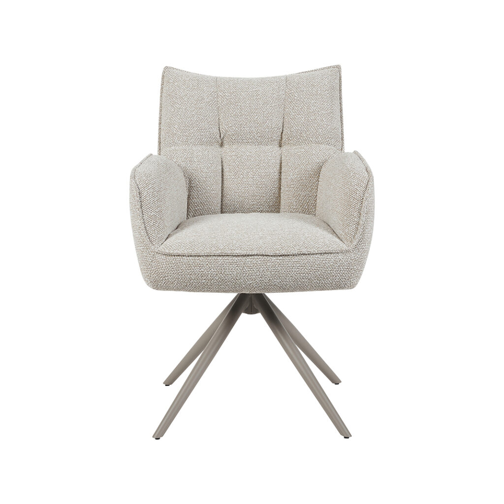 LABEL51 Eetkamerstoelen Amalfi - Naturel - Boucle - Taupe Metalen Frame