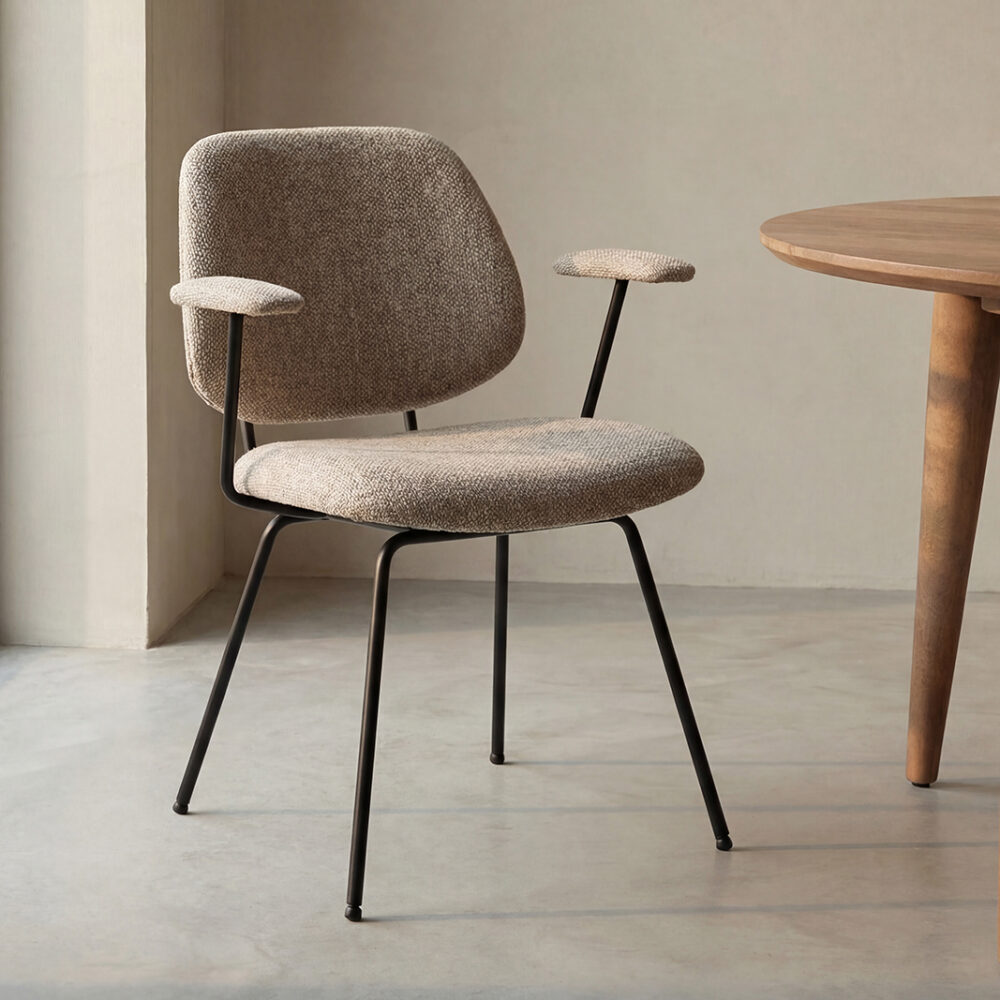 LABEL51 Eetkamerstoelen Loreto - Naturel - Boucle - Zwart Metalen Frame