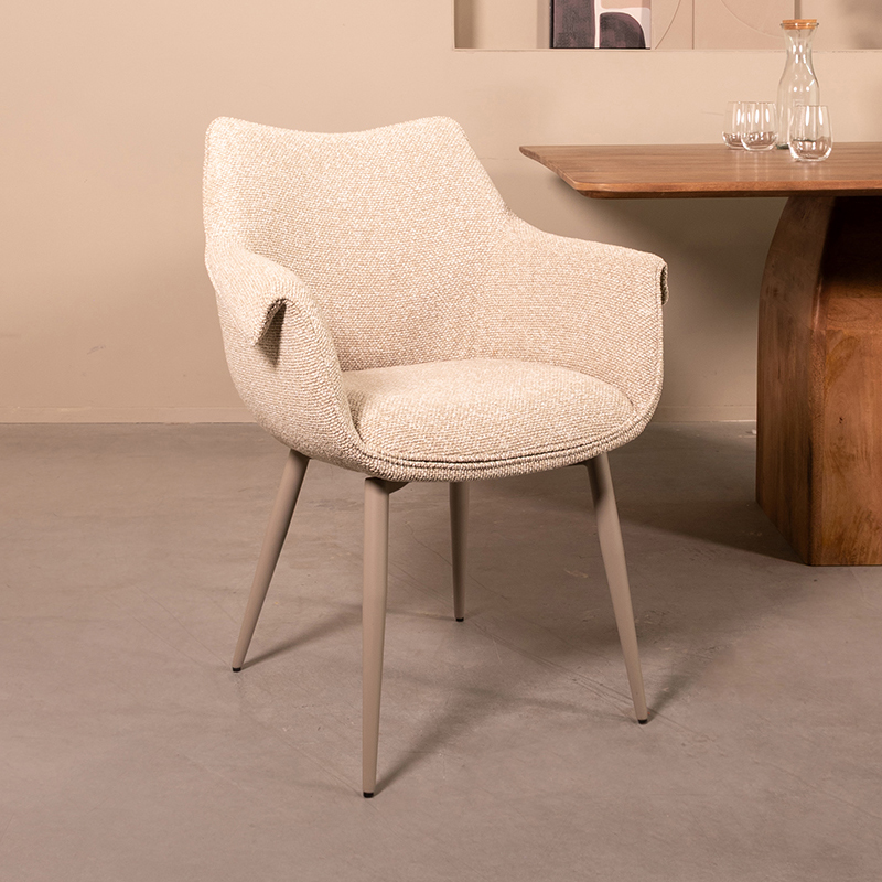LABEL51 Eetkamerstoelen Mirai - Naturel - Boucle - Taupe Metalen Frame
