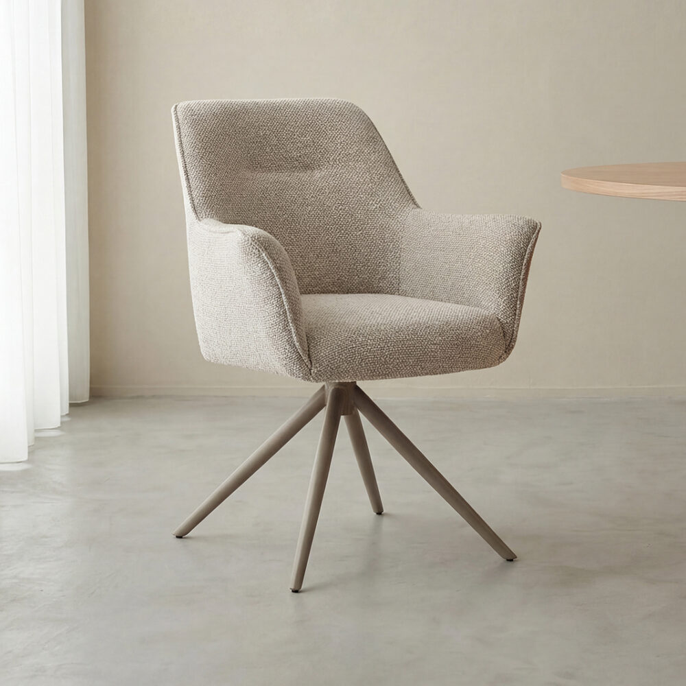 LABEL51 Eetkamerstoelen Kimora - Naturel - Boucle - Taupe Metalen Frame