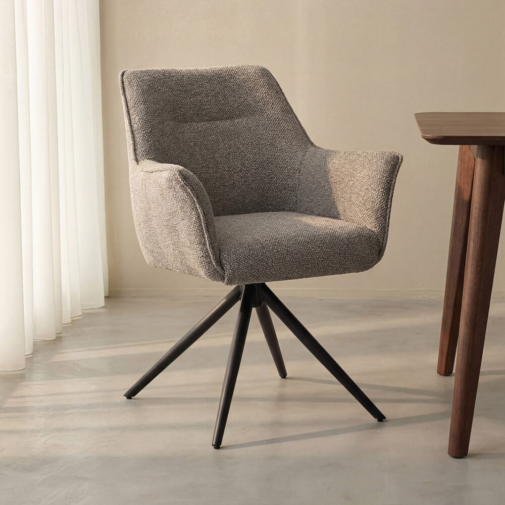 LABEL51 Eetkamerstoelen Kimora - Mushroom - Boucle - Zwart Metalen Frame