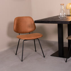 LABEL51 Eetkamerstoelen Bello - Cognac - Kunstleder - Zwart Metalen Frame