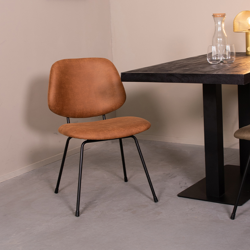 LABEL51 Eetkamerstoelen Bello - Cognac - Kunstleder - Zwart Metalen Frame