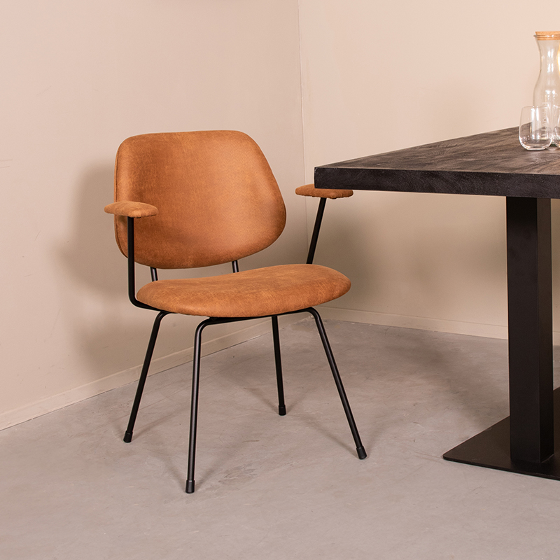 LABEL51 Eetkamerstoelen Rivano - Cognac - Kunstleder - Zwart Metalen Frame