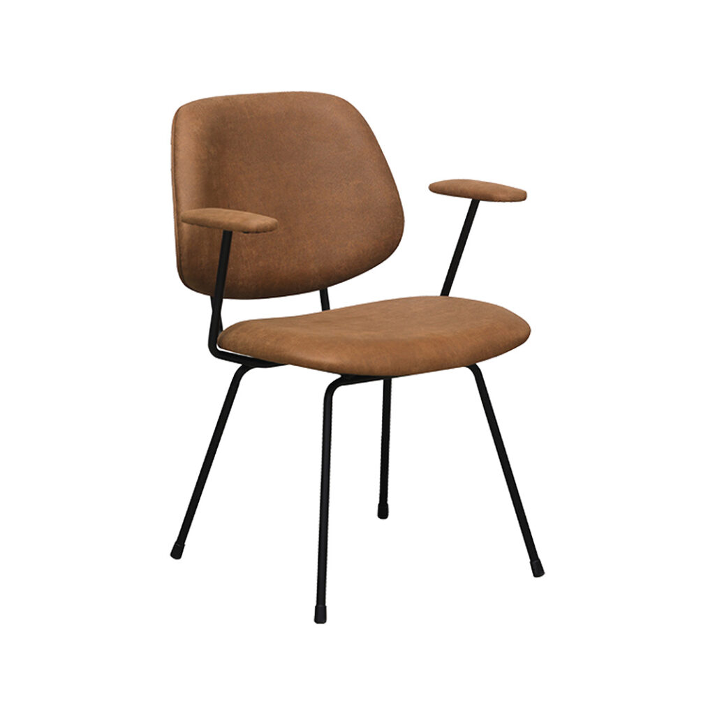 LABEL51 Eetkamerstoelen Rivano - Cognac - Kunstleder - Zwart Metalen Frame