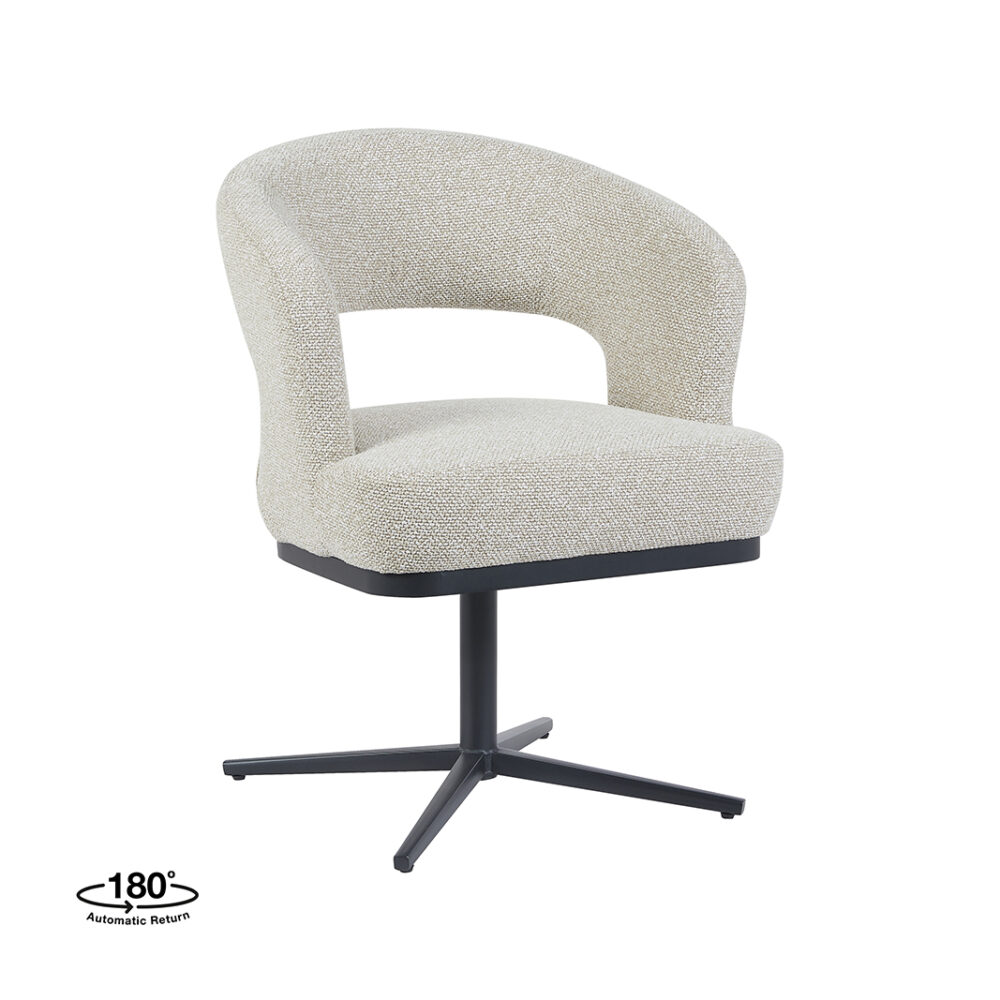 LABEL51 Eetkamerstoel Monaco - Naturel - Royal Boucle - Zwart Metaal