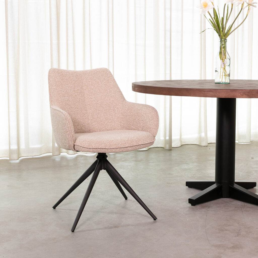 LABEL51 Eetkamerstoel Sawa - Naturel - Royal Boucle - Zwart Metaal