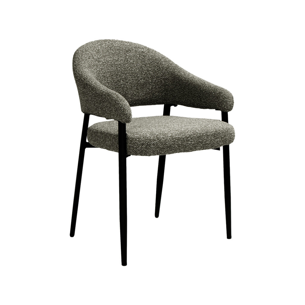 LABEL51 Eetkamerstoel Sora - Mushroom - Royal Boucle - Zwart Metaal