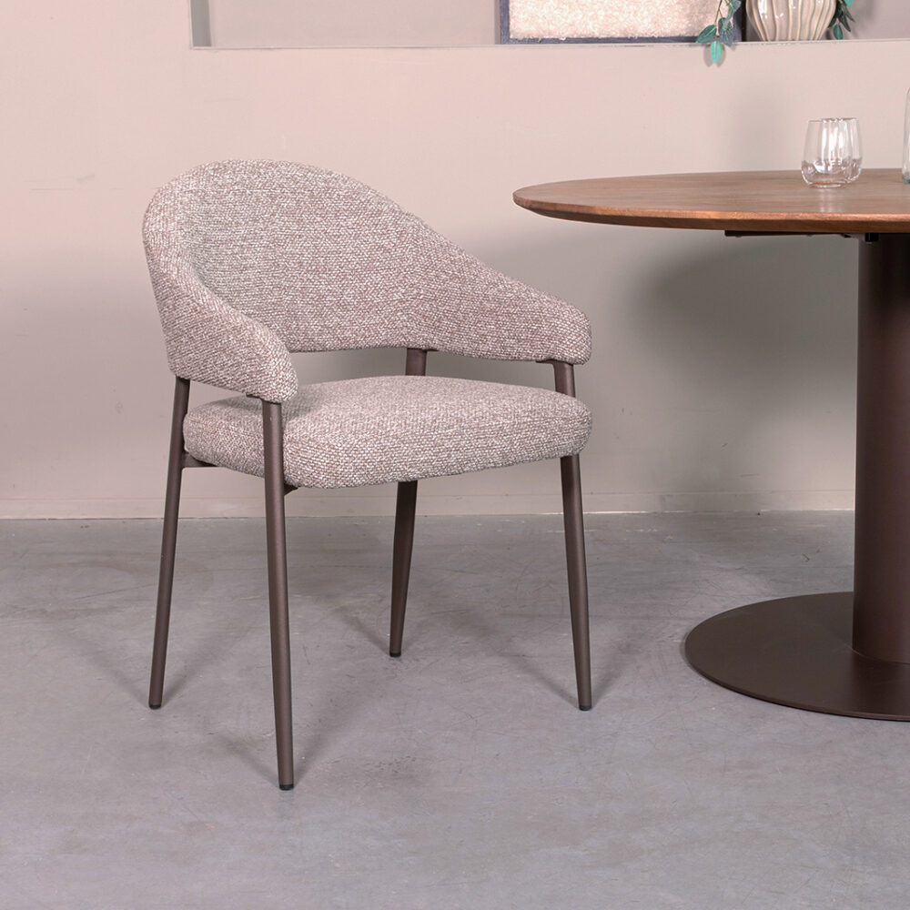 LABEL51 Eetkamerstoel Sora - Mushroom - Royal Boucle - Brons Metaal