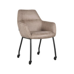 LABEL51 Eetkamerstoel Lenny - Taupe - Micro Suede - Zwart Metaal