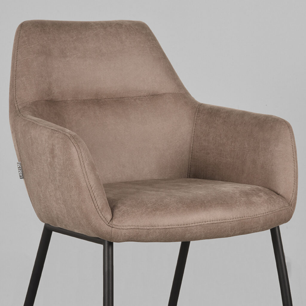 LABEL51 Eetkamerstoel Lenny - Taupe - Micro Suede - Zwart Metaal