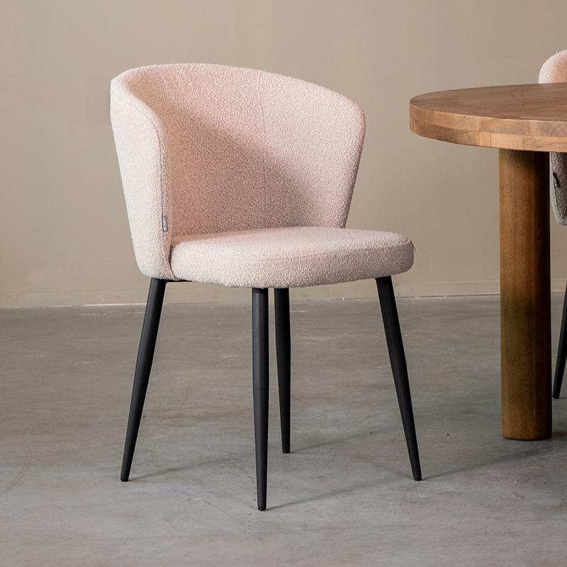 LABEL51 Eetkamerstoel Wave - Naturel - Boucle - Zwart Metaal