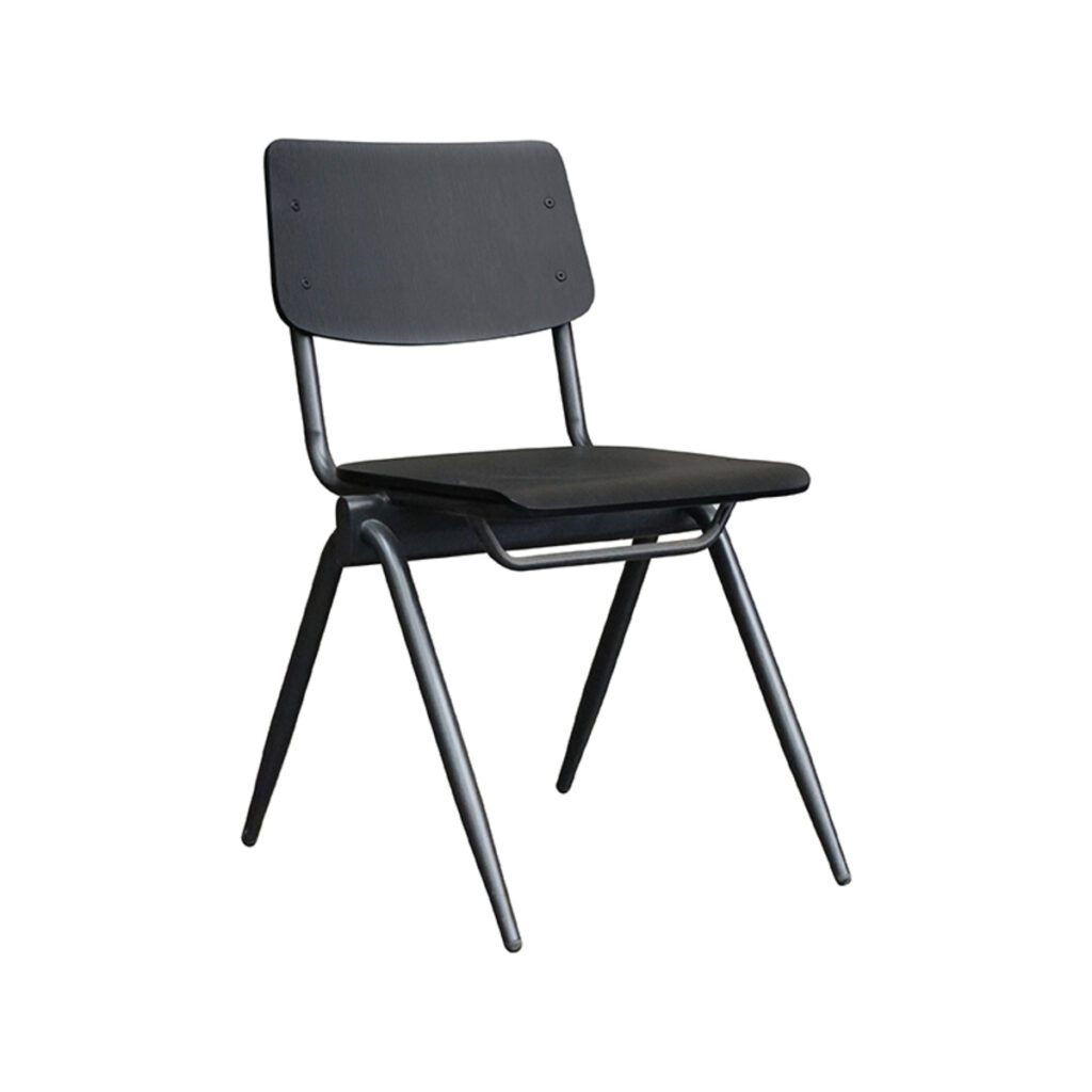 LABEL51 Eetkamerstoel Solid - Zwart - Hout - Zwart Metalen Frame