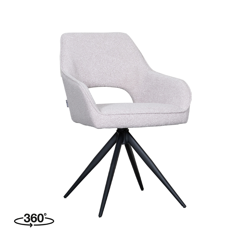 LABEL51 Eetkamerstoel Finley - Naturel - Boucle - Zwart Metaal