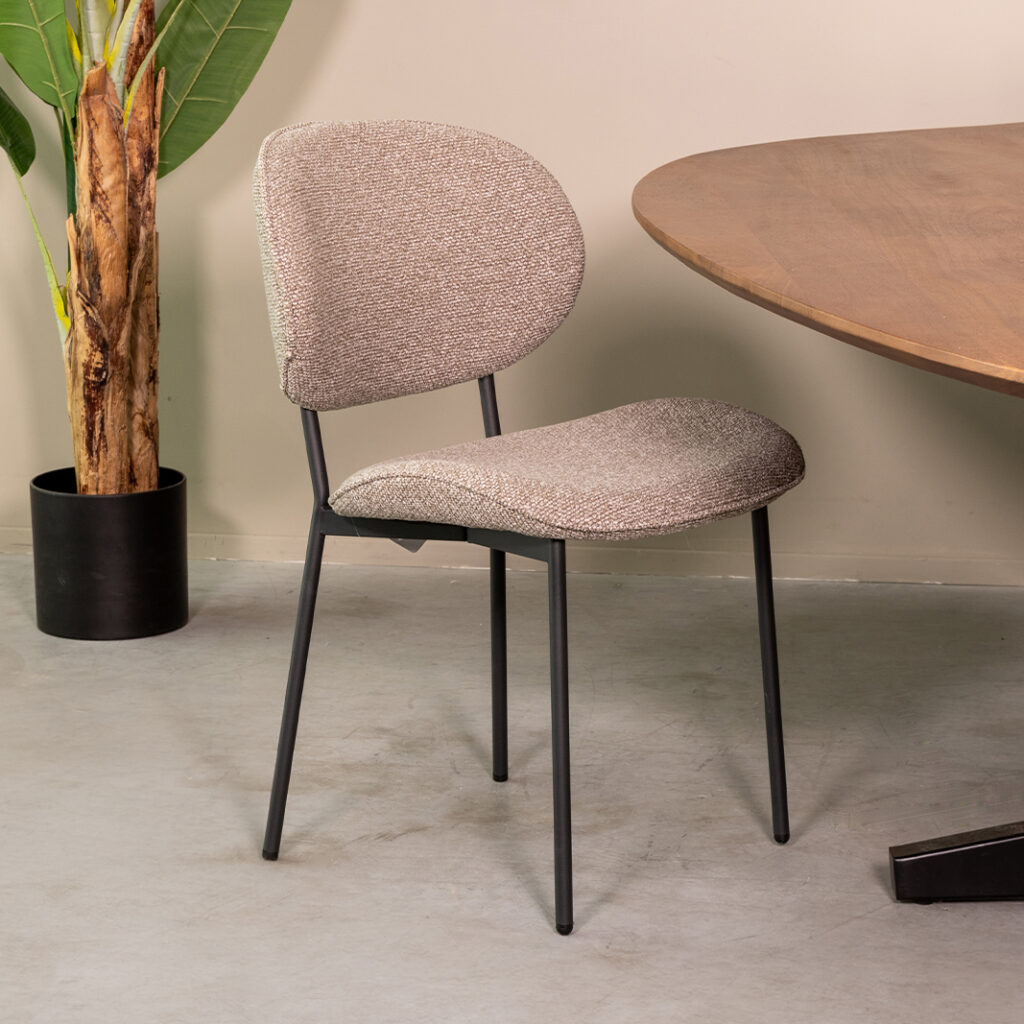 LABEL51 Eetkamerstoel Senn - Mushroom - Royal Boucle - Zwart Metaal