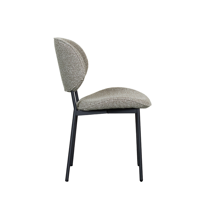 LABEL51 Eetkamerstoel Senn - Mushroom - Royal Boucle - Zwart Metaal