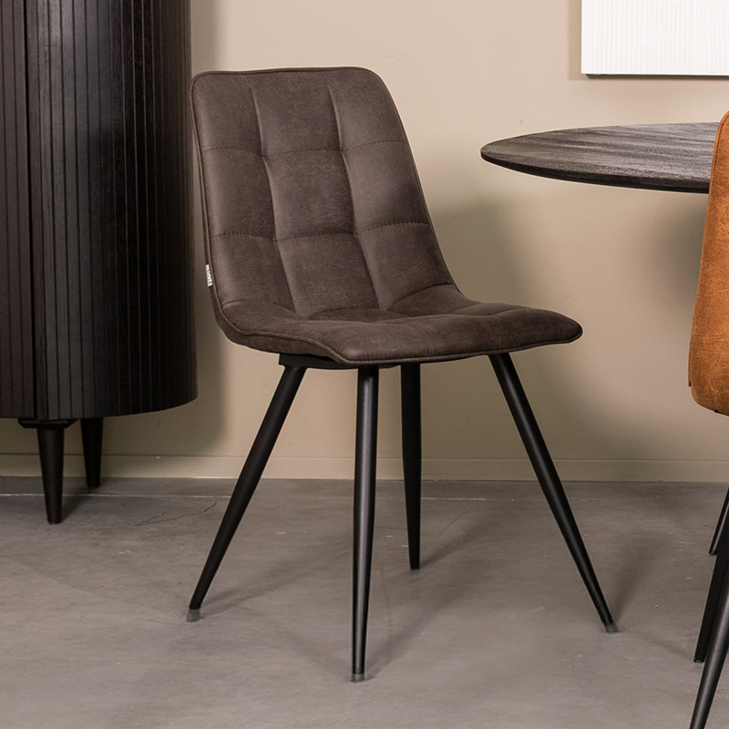 LABEL51 Eetkamerstoel Bistro - Antraciet - Micro Suede - Zwart Metaal