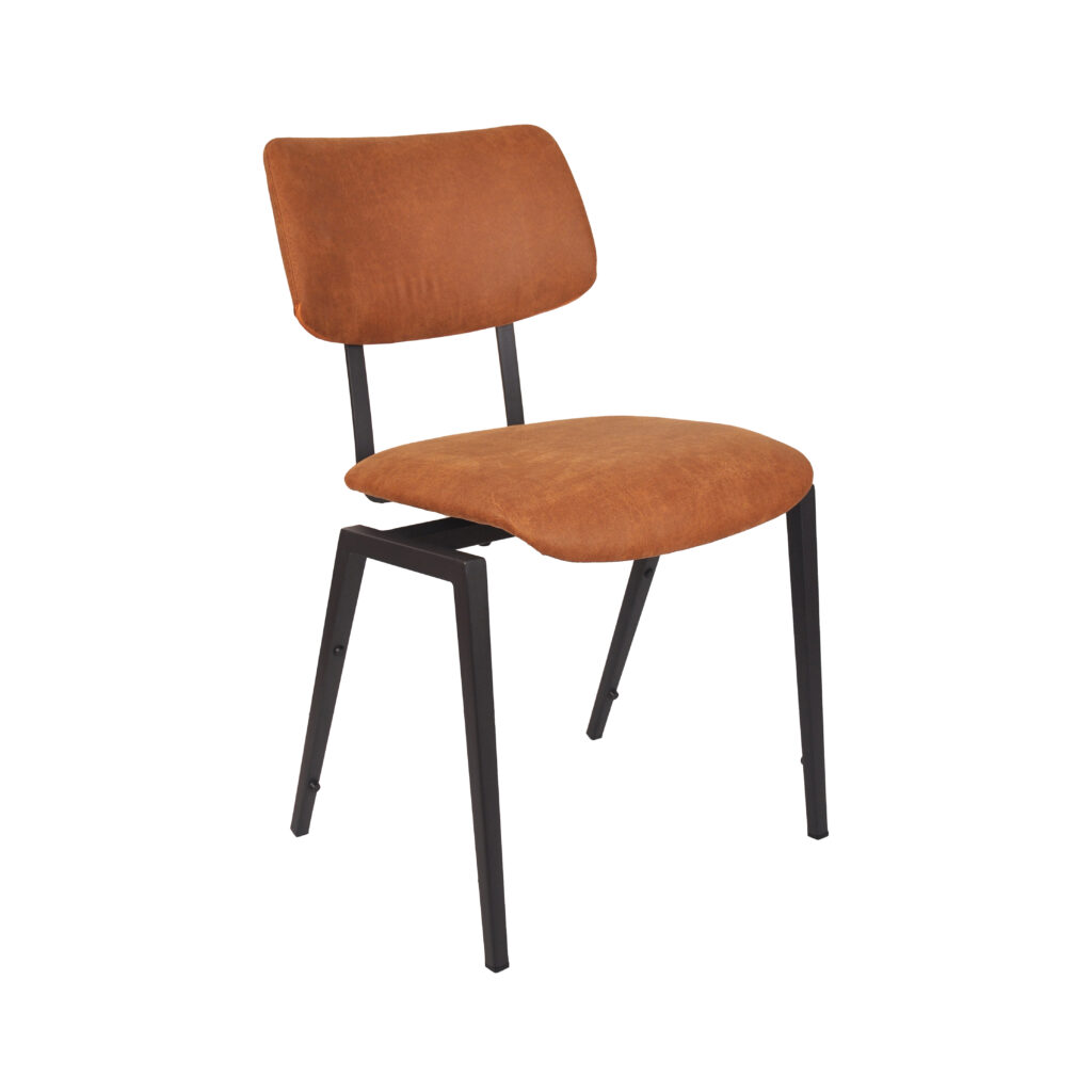 LABEL51 Eetkamerstoel Stapelbaar - Cognac - Micro Suede - Zwart Metalen Frame