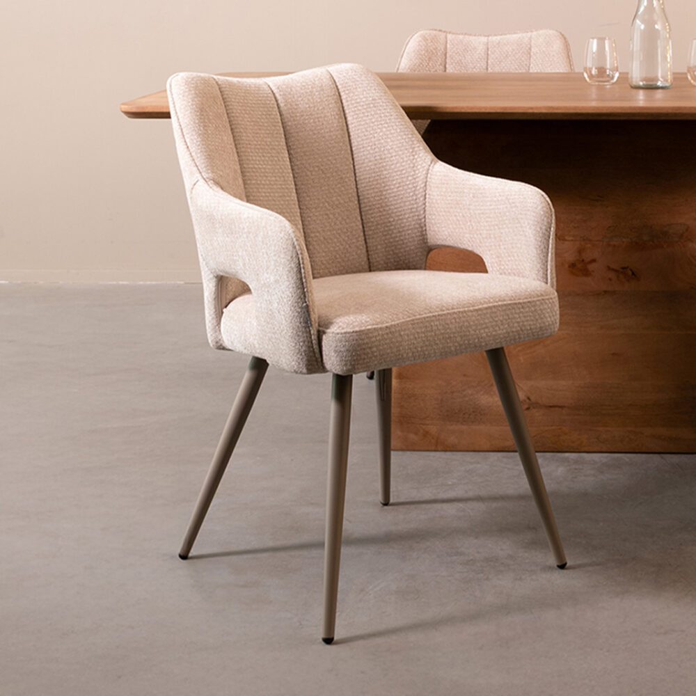LABEL51 Eetkamerstoel Stan - Naturel - Elite - Taupe Metaal